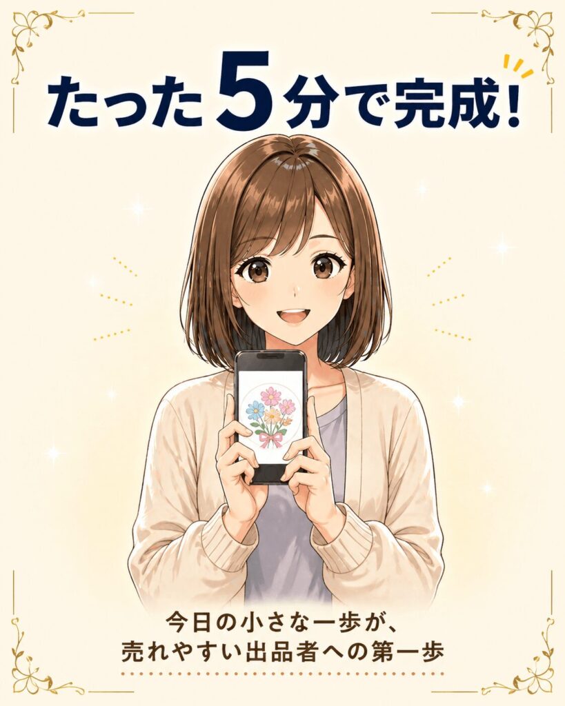 ChatGPTで作ったプロフィールアイコンをスマホで確認する女性|メルカリの印象アップに5分で挑戦