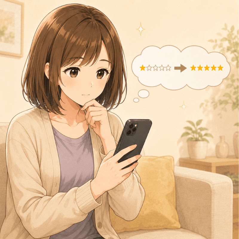 悪い評価がついても気持ちを切り替えて次の取引に集中することを表すイラスト