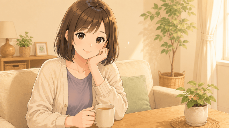 扶養内でメルカリを安心して使っている主婦のイラスト 