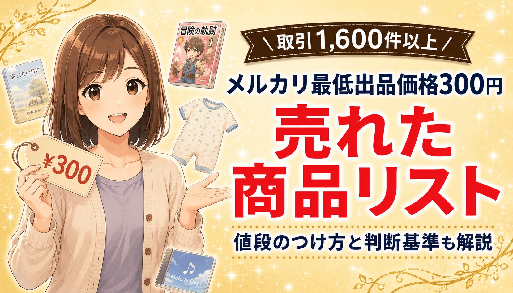 メルカリの最低出品価格300円の公式ルールと 実際に売れた商品リストを解説した記事のアイキャッチ