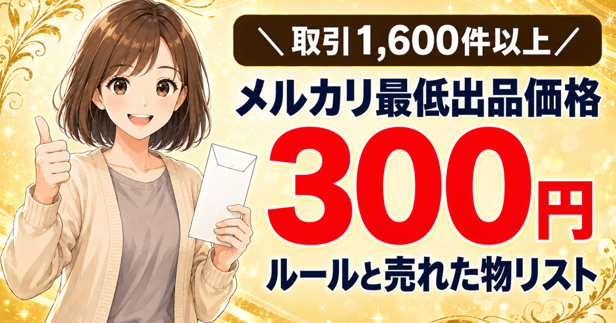 メルカリの最低出品価格は300円|実際に売れた商品リスト【取引1,600件以上】