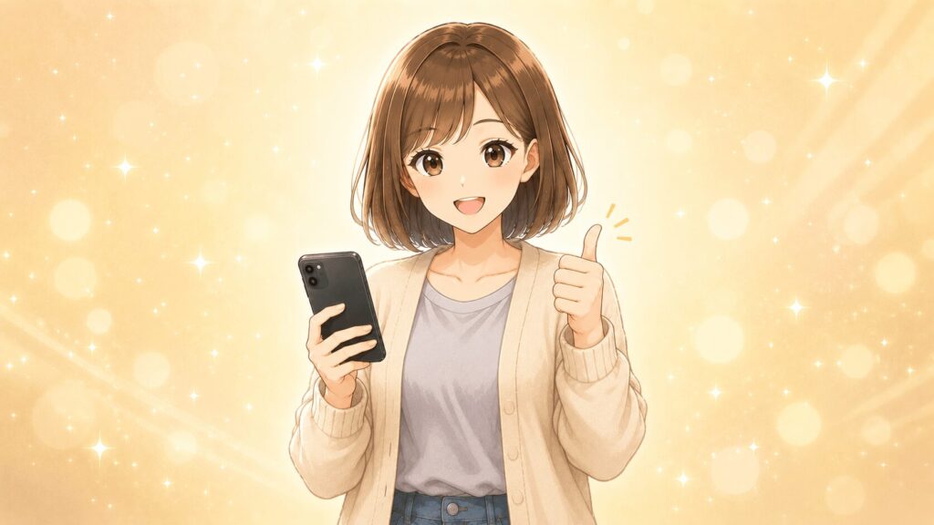 メルカリの値下げ交渉をAIで解決してほっとするブログキャラクターのイラスト