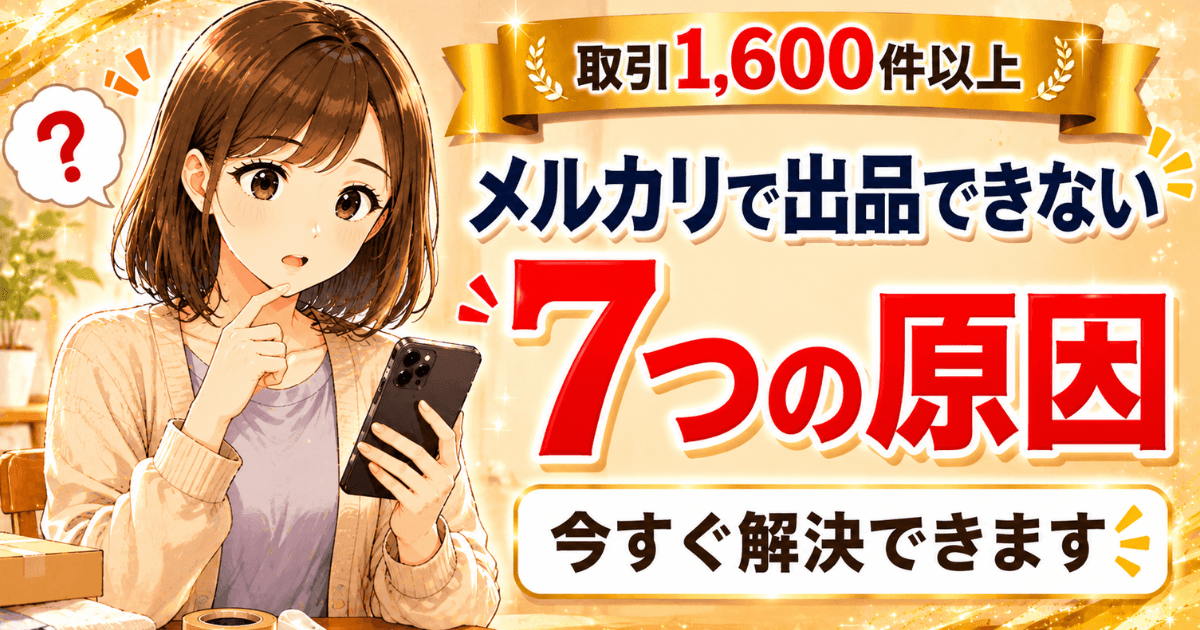 メルカリで出品できない7つの原因と解決法を紹介する記事のアイキャッチ画像