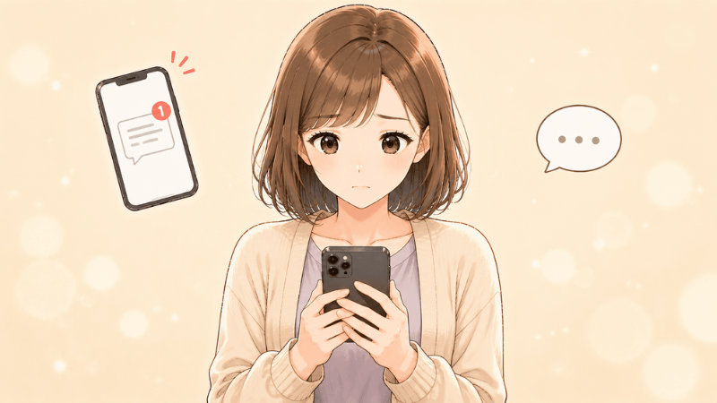 メルカリの受取評価後にクレームコメントが届いた体験談を紹介する女性のイラスト