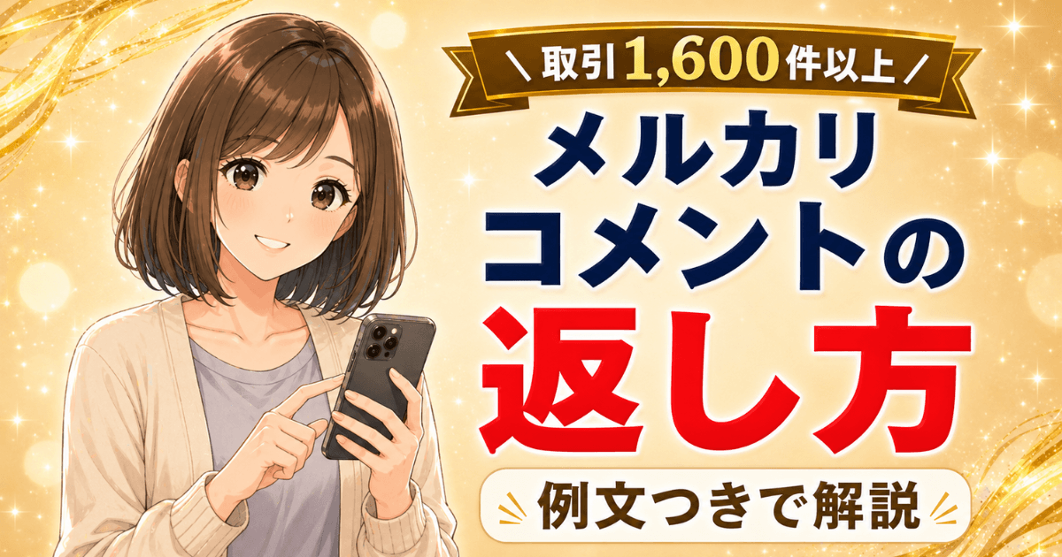 メルカリのコメントの返し方を例文つきで解説する記事のアイキャッチ画像