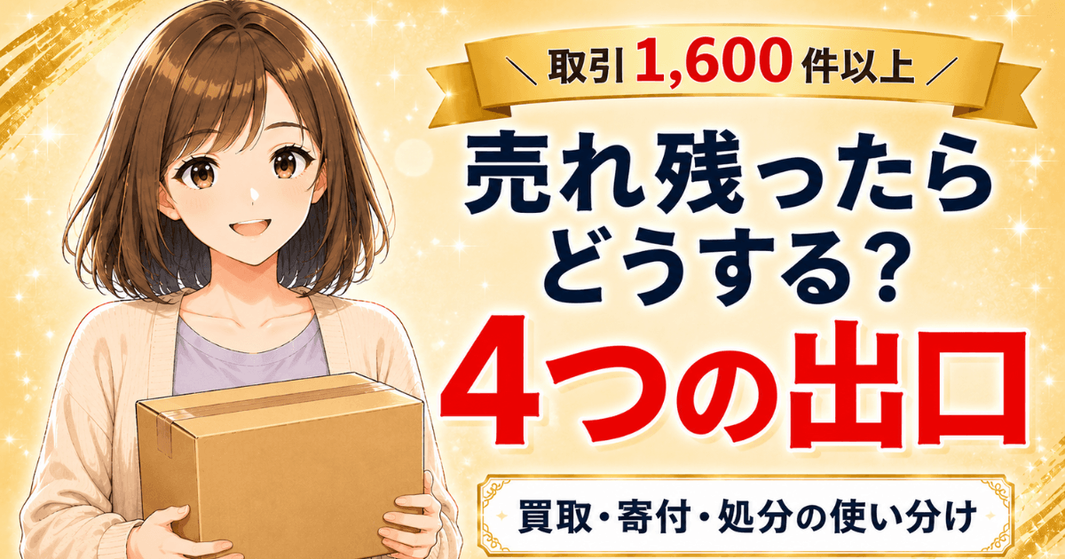 メルカリで売れ残った物の買取・寄付・処分の使い分けを解説する記事のアイキャッチ画像